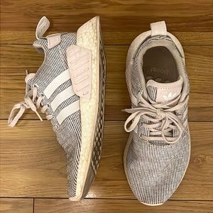 Adidas NMD R2 - Gray (Black/White Knit) w/ light pink - Size Women’s 7